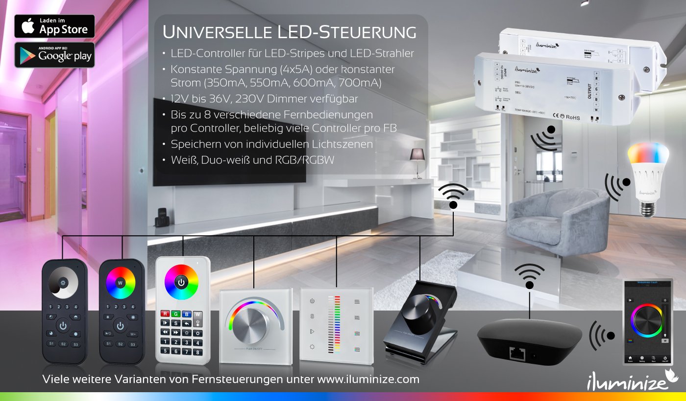 iluminize Design Wand-Dimmer Funk: mit Wippschalter zur Steuerung von weißen LEDs, 2 Zonen