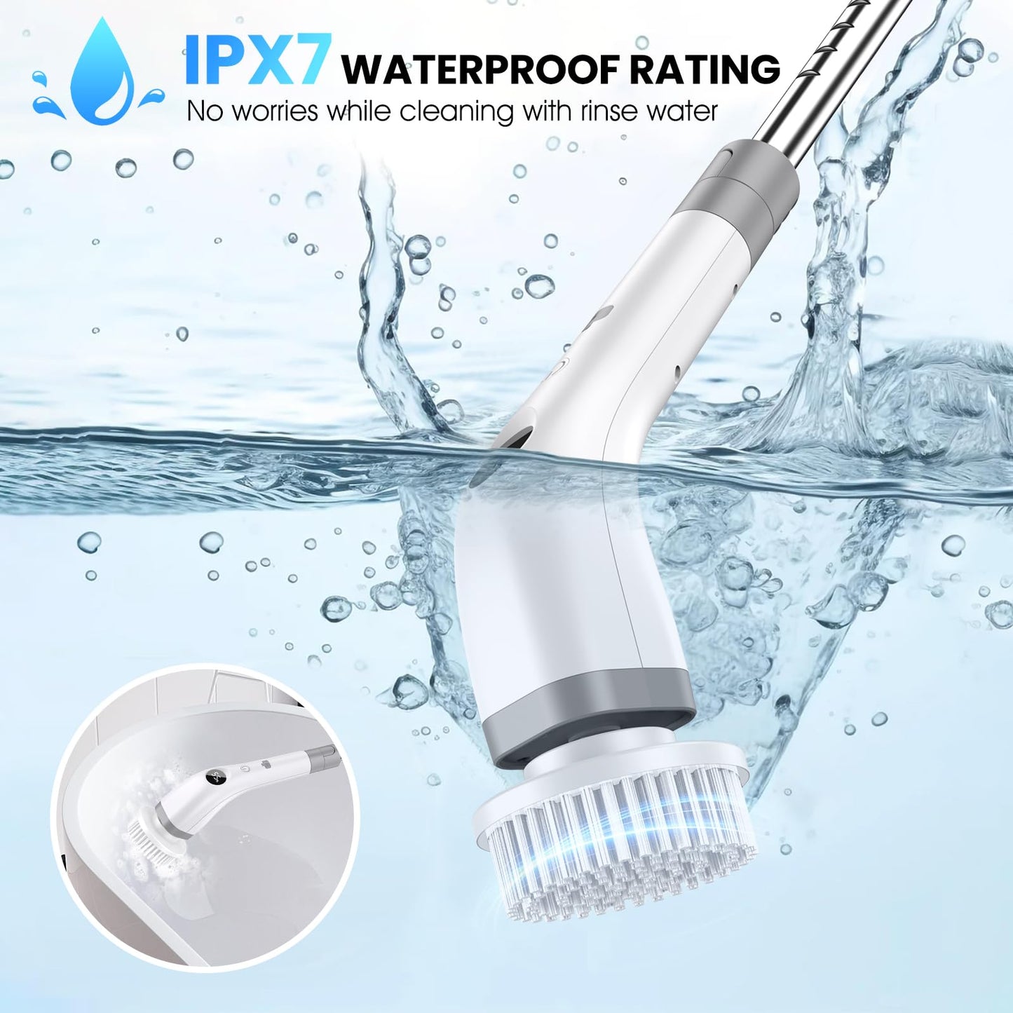 Elektrische Reinigungsbürste, Kabellos Power Spin Scrubber mit 7 Bürstenköpfen, 2 Speed Integrierte übertragung, Cleaning Brush für Fliesen, Duschen, Glas, Bad