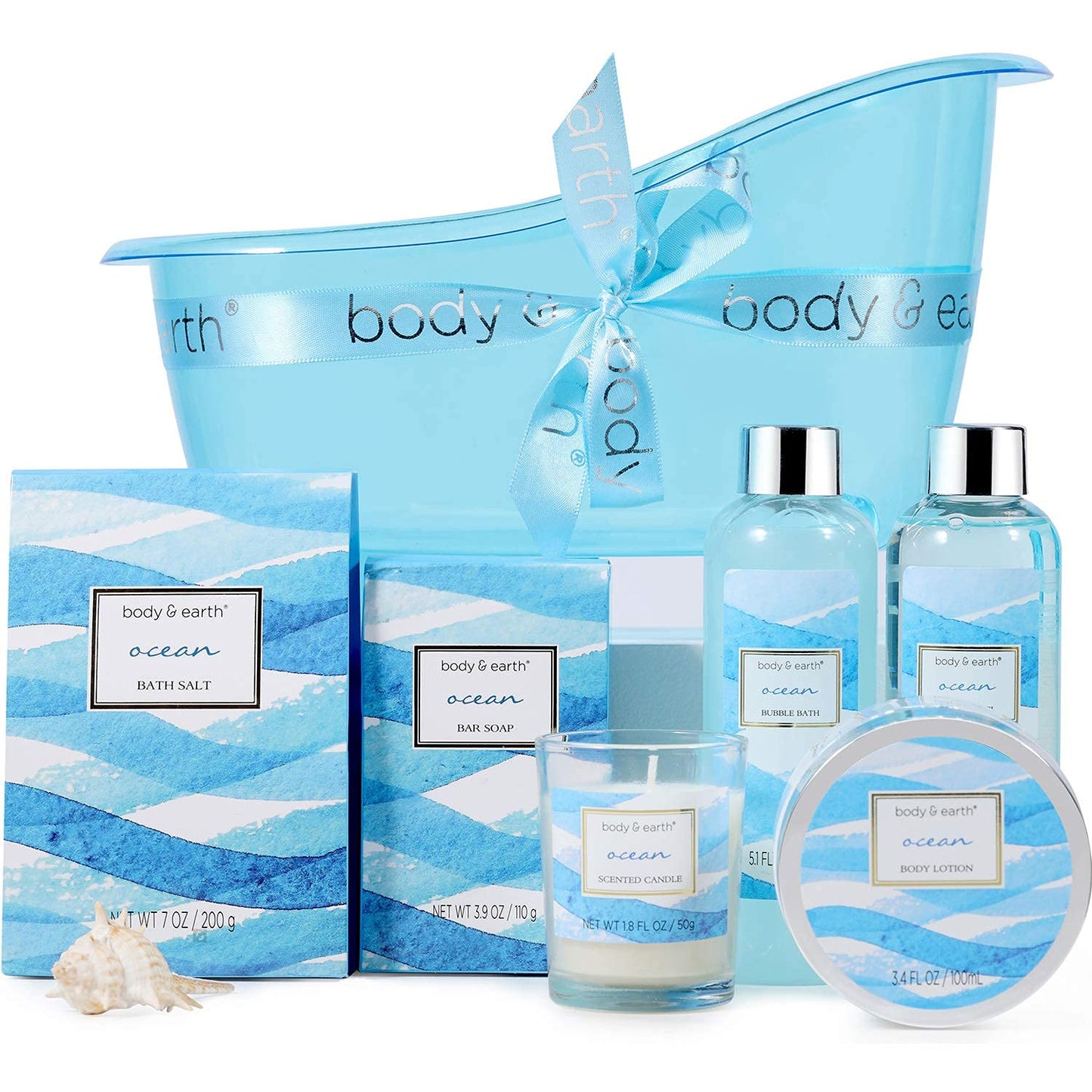 Body & Earth 8-Piece Spa Gift Set for Women, Cherry Blossom and Jasmine Fragrance, Bubble Bath, Shower Gel, Bath Salt, Body Lotion