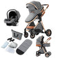Reenborn 3-in-1 Pushchair, Buggy with Two Reversible Sliding Modes, Pushchair with Frame Aluminium Alloy, Baby Pram, 3-in-1 Complete Set with One-Click Folding Design