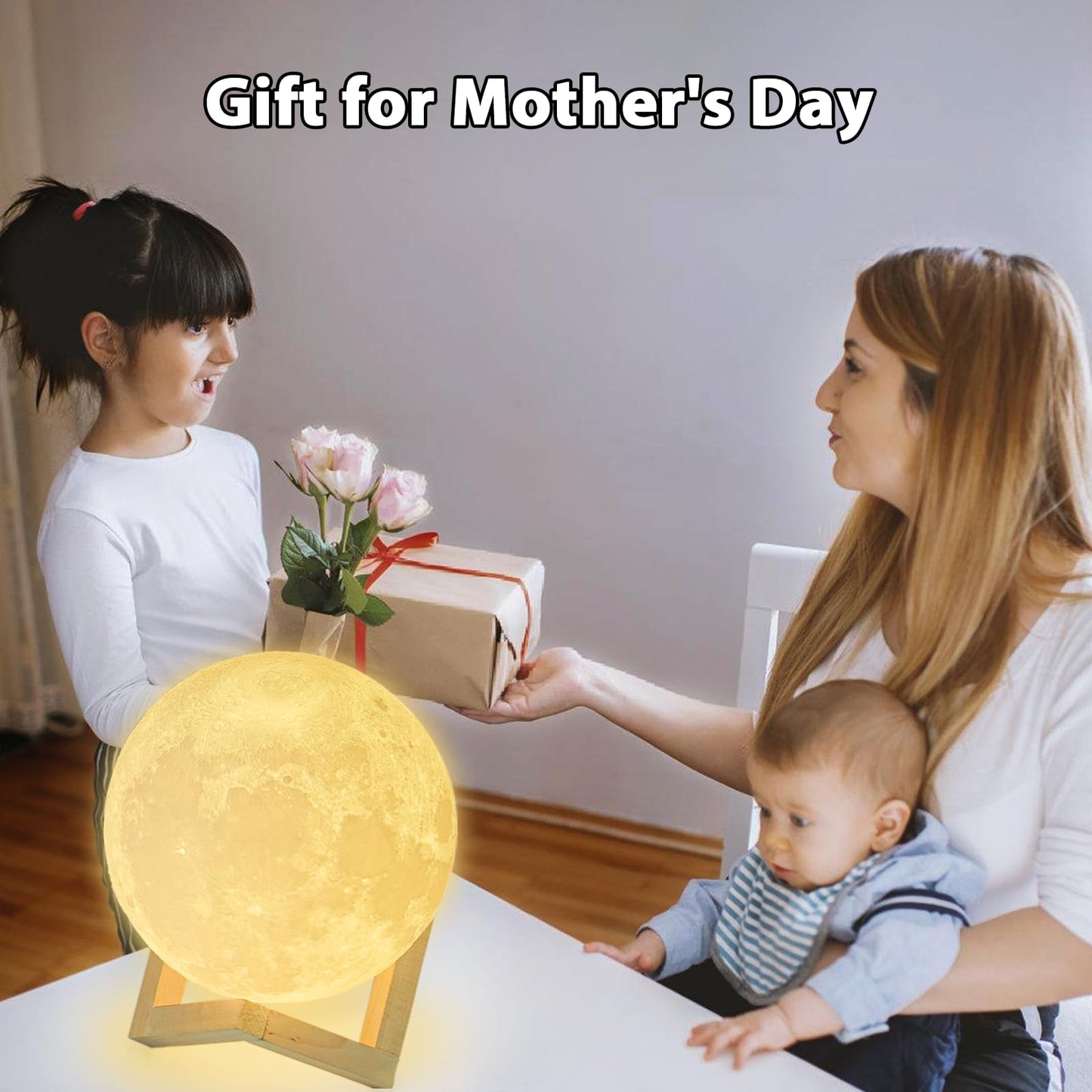 Balkwan Moon Lamp 3D Print - Dimmable USB Charging Touch Lamp for Children and Lovers - Romantic Gift for Birthday and Bedroom (3.5 Inch)