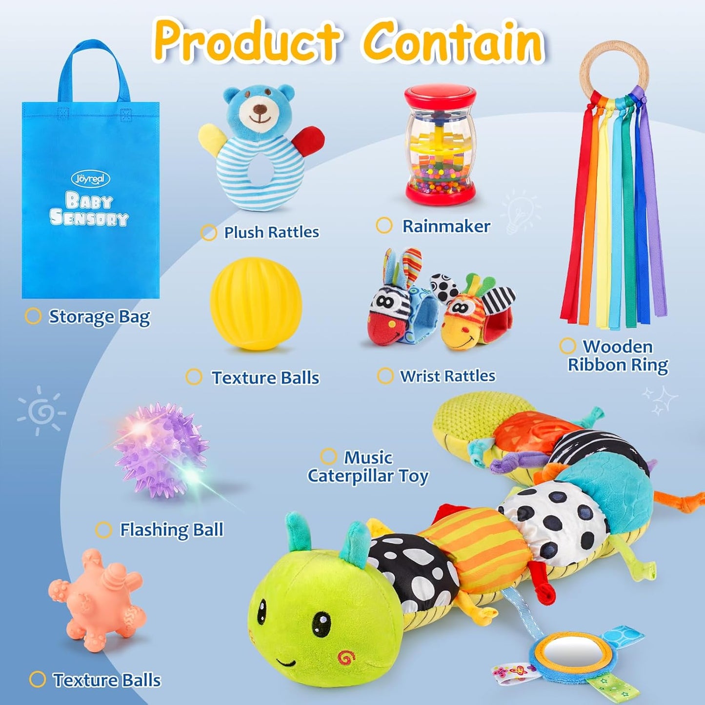 Baby Spielzeug, Toy 0-6 Months, 10-Piece Set for Newborn Sensory Toys, Baby Caterpillar Musical Toy,