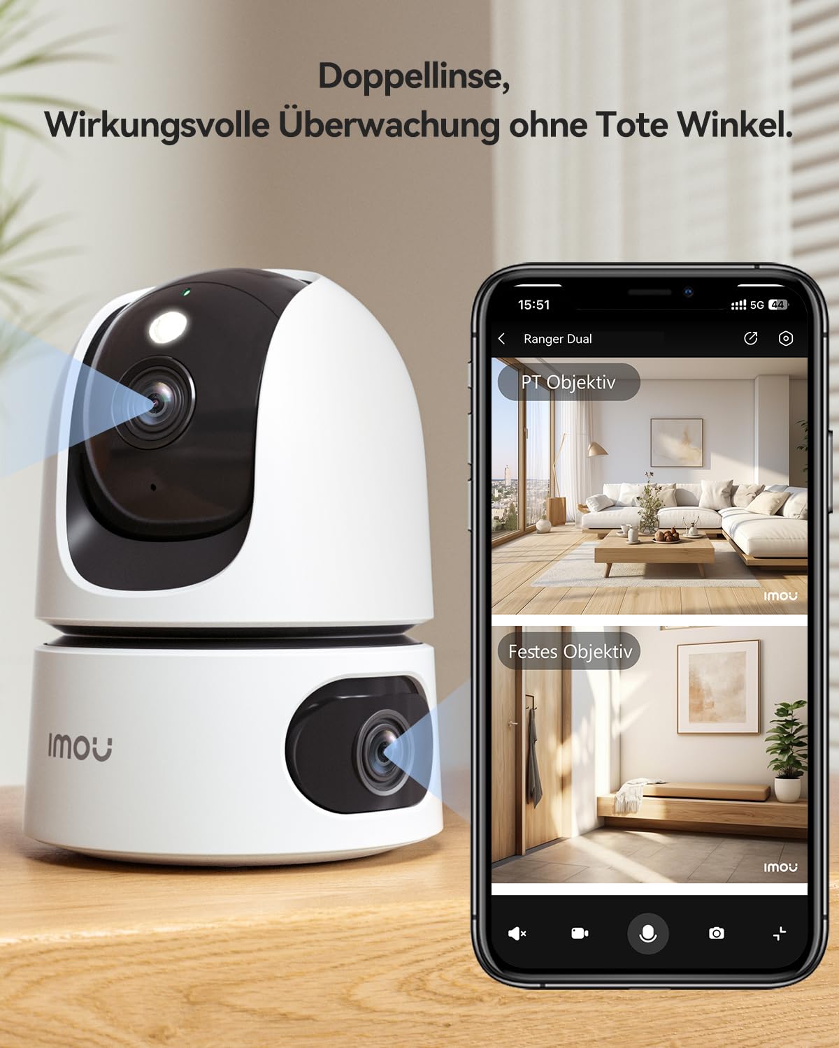 Imou 2K + 2K Dual Cameras Indoor Surveillance with Human/Animal, 2.4/5GHz WLAN 360° PTZ Indoor Surveillance Camera, Colour Night Vision, Smart Tracking, 2-Way Audio, Siren, Private Mode, Ideal for