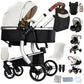 Reenborn 3-in-1 Pushchair, Buggy with Two Reversible Sliding Modes, Pushchair with Frame Aluminium Alloy, Baby Pram, 3-in-1 Complete Set with One-Click Folding Design