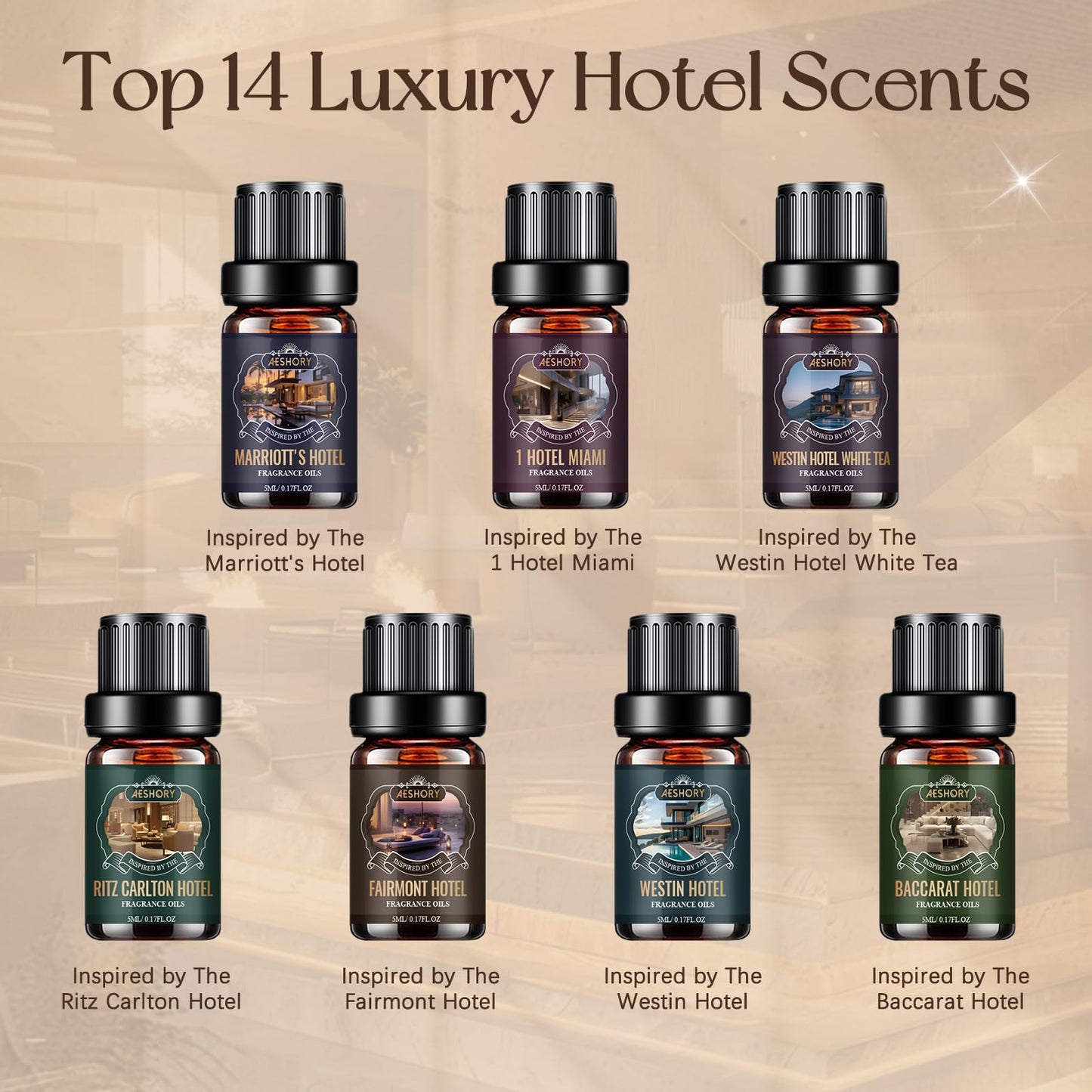 AESHORY 14 x 5 ml Hotel Essential Oils Set, Aroma Diffuser Oil Fragrance for Humidifier, Fresh Air