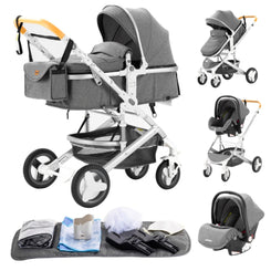 YAZOCO kinderwagen 3 in 1 Buggy Babybett Komplett Set Einem Klick Zusammenklappbarer Kinderwagen, KombiKinderwagen Aluminiumrahmen für Neugeborene