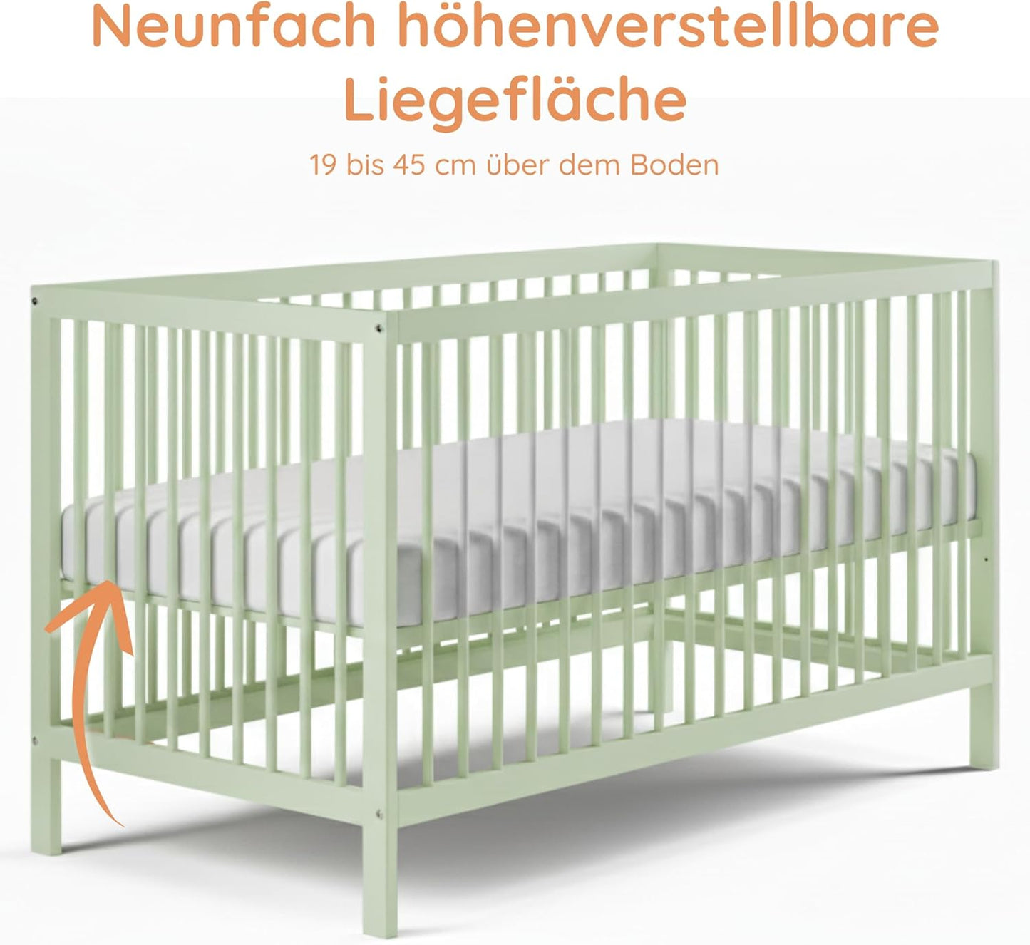 Kids Collective Baby Cot Bed 60x120 | 70x140 cm Height Adjustable