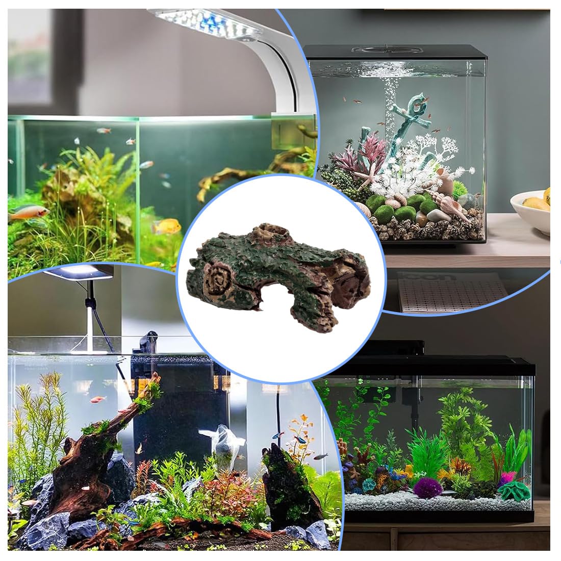 Pack of 3 Aquarium Decoration Tree Trunk, Simulation Moss Aquarium Decoration