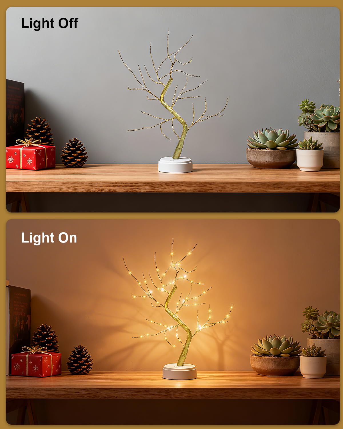 LED Lichterbaum, Baum Licht Warmweiß Verstellbare Äste, 108 LED Baum Lampe Dekobaum Belichtet Baumbeleuchtung Innen Deko