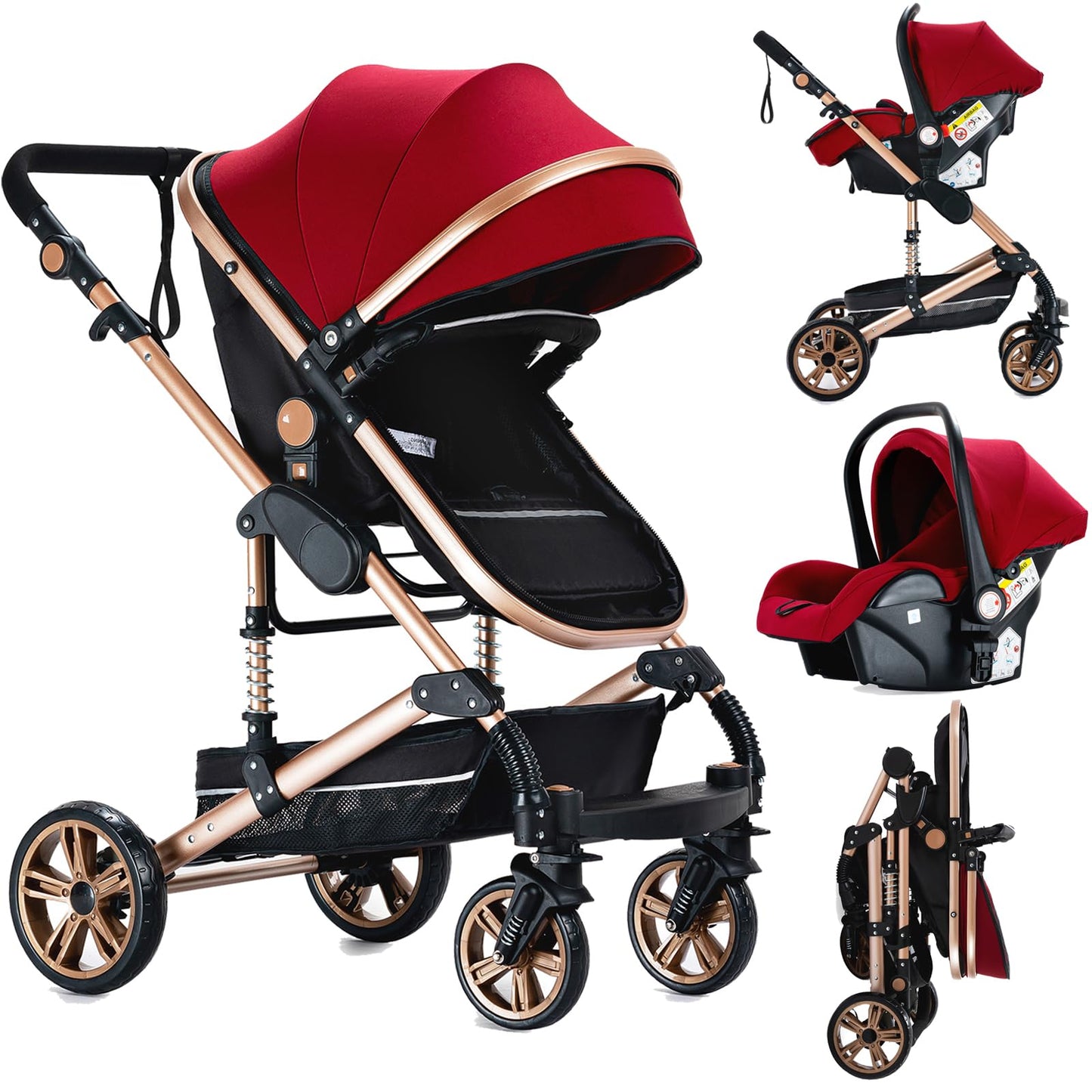 Reenborn 3-in-1 Pushchair, Buggy with Two Reversible Sliding Modes, Pushchair with Frame Aluminium Alloy, Baby Pram, 3-in-1 Complete Set with One-Click Folding Design