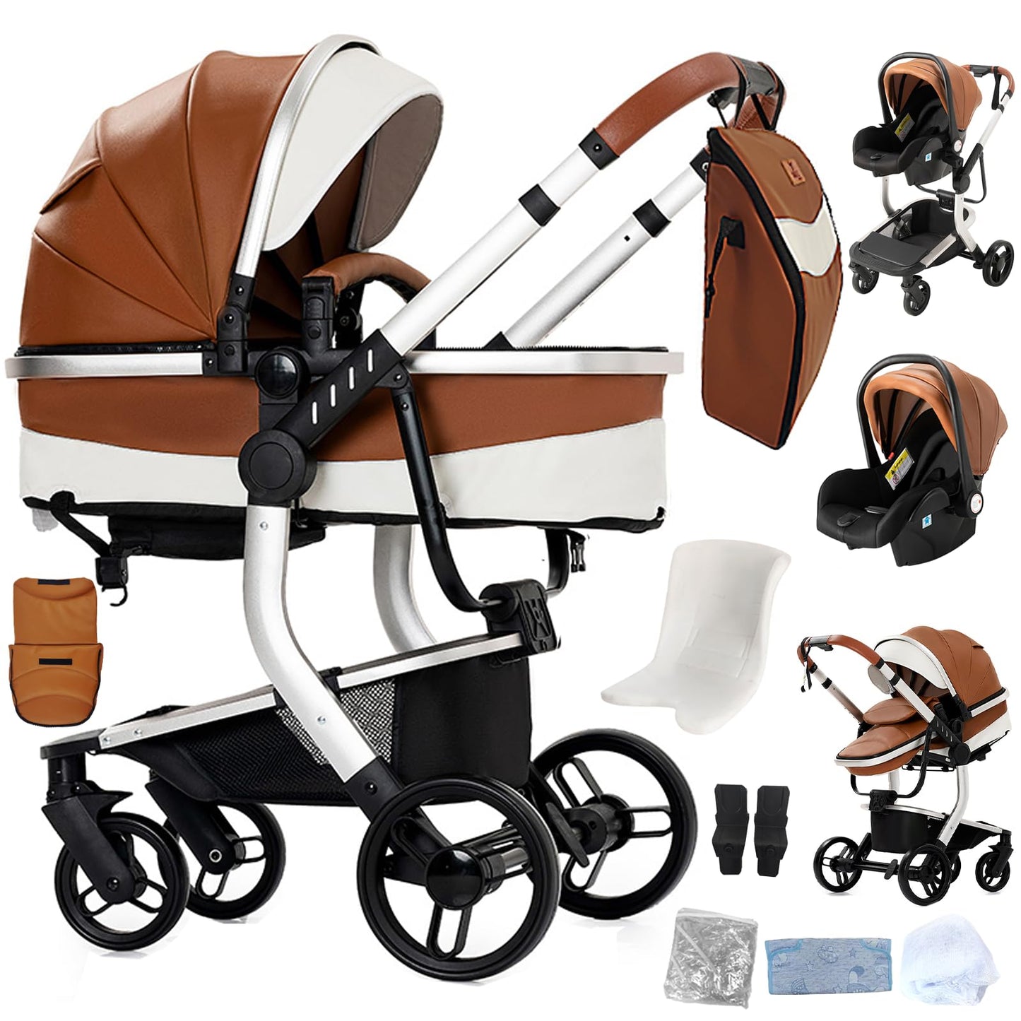 Reenborn 3-in-1 Pushchair, Buggy with Two Reversible Sliding Modes, Pushchair with Frame Aluminium Alloy, Baby Pram, 3-in-1 Complete Set with One-Click Folding Design