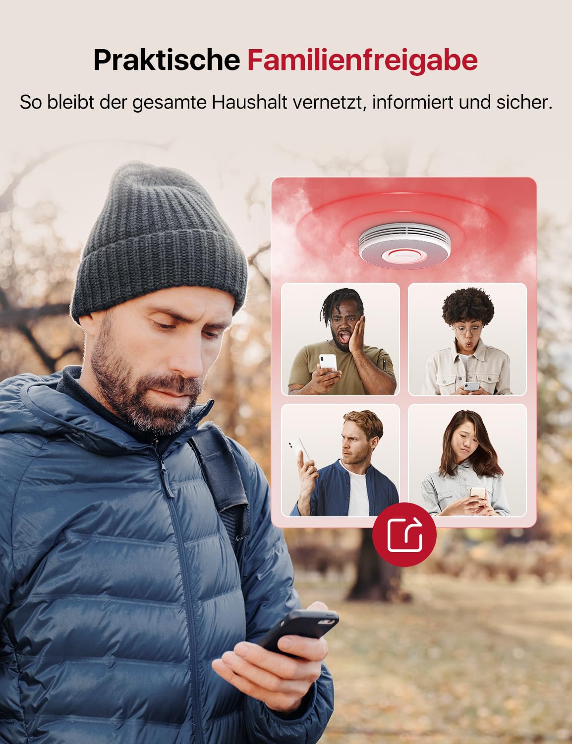 X-Sense Smarter Rauchmelder WLAN mit Sprachausgabe und 17 Standorten, Feuermelder, Rauchmelder , Brandmelder 6 Stück