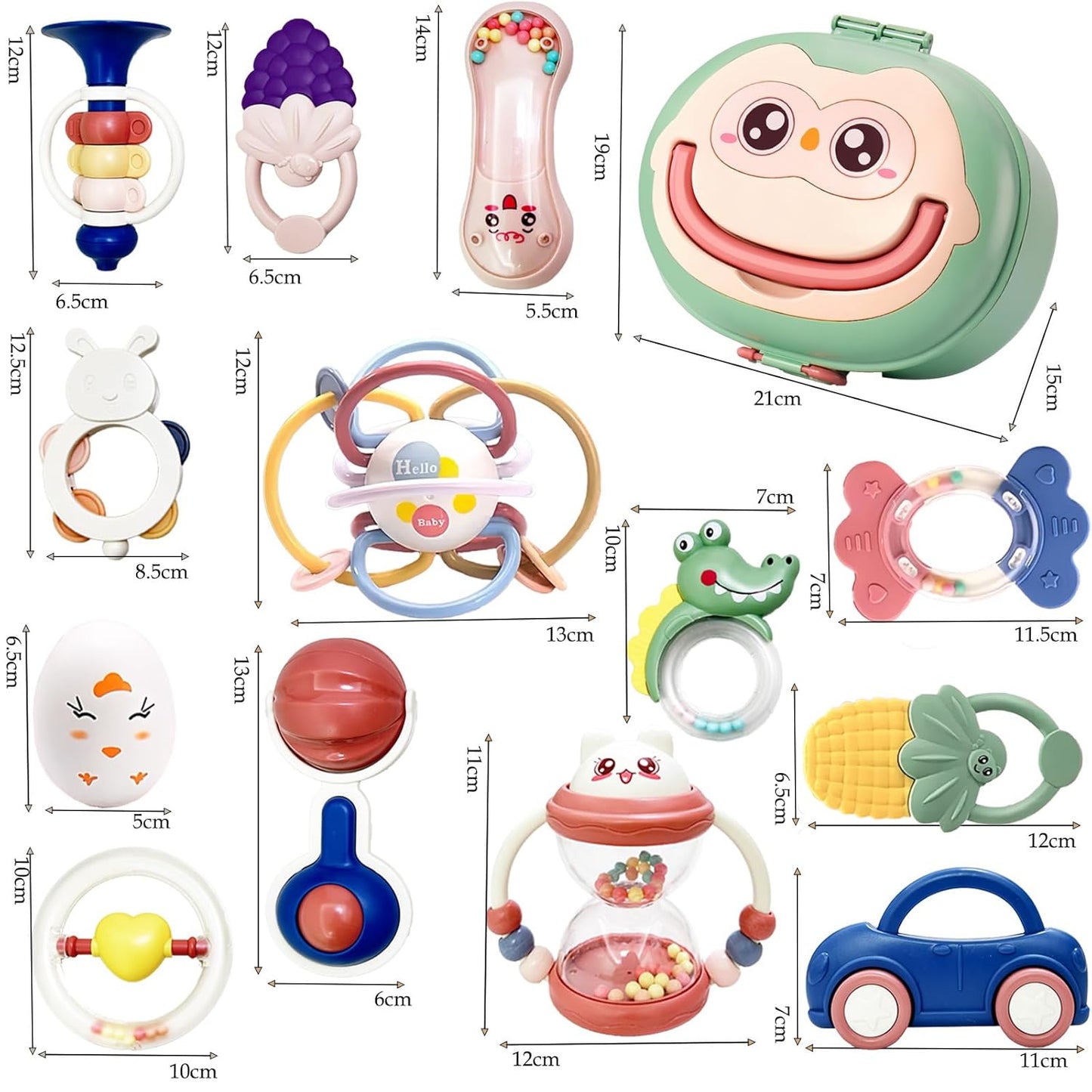 Gdbykds Montessori Baby Rattle Teething Ring Set, 13 Pieces