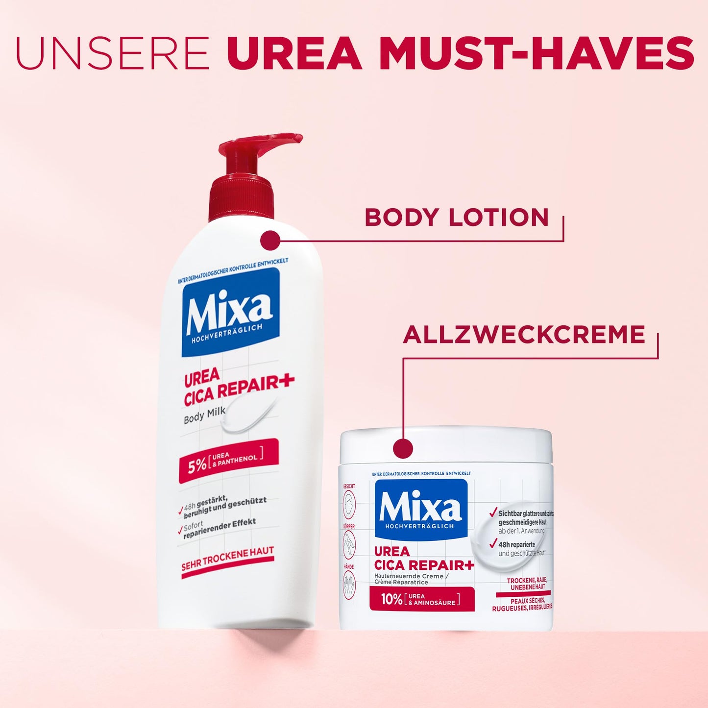 Mixa Urea hauterneuernde Creme mit Urea & Niacinamide, für trockene und raue und unebene Haut, repariert und glättet, Feuchtigkeitspflege für Hände und Gesicht