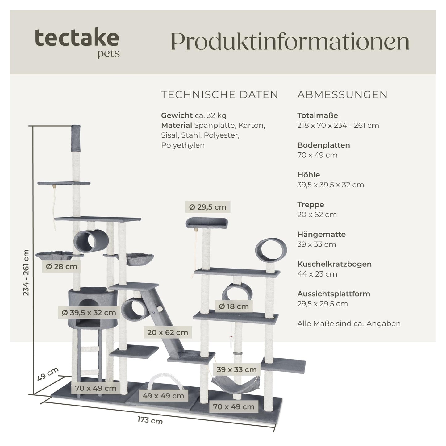 Kratzbaum Snooky | Spielcenter mit Kratzbäumen über mehrere Ebenen | Katzenhaus Aussichtsplattformen