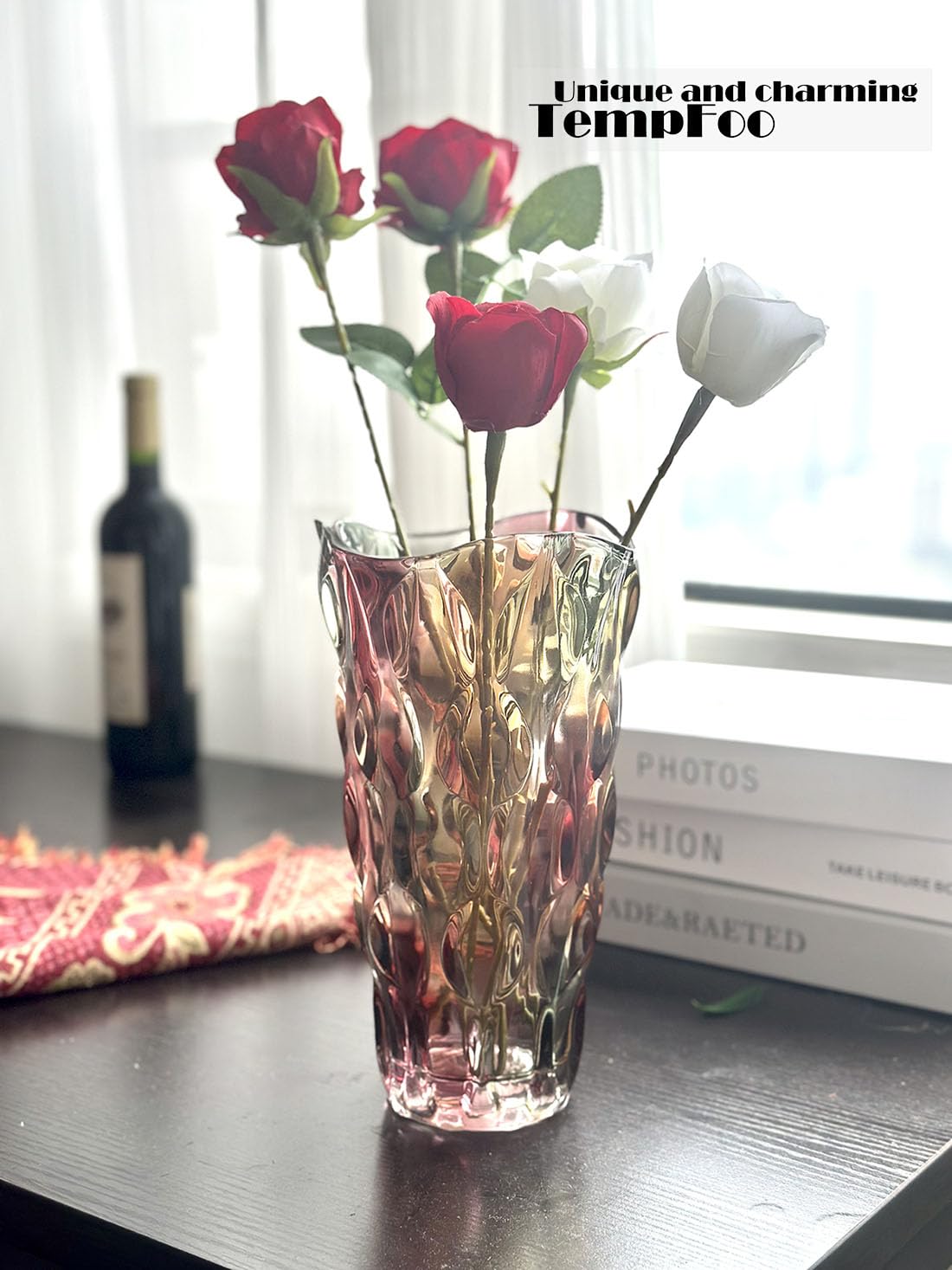 Black Grey Vase, Flower Vase, Large Tall Glass Vases for Decoration, Aesthetic, Large Glass Vase with Ribbed Texture, Modern Living Room, Black Art Decoration