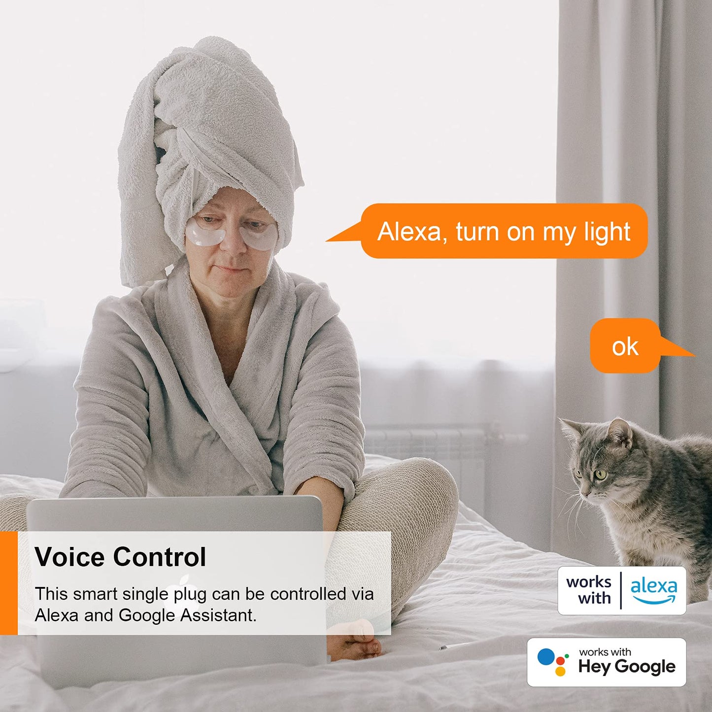 WLAN Smart Socket with Current Measurement 16 A, Smart Home Socket Compatible with Alexa/Google Home, Power Consumption Measurement, Voice Control, App Remote Control