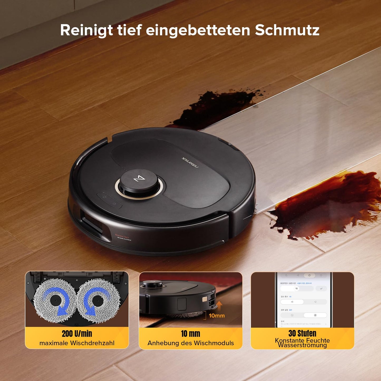 Robot Vacuum Cleaner with Wiping Function, 8000Pa Suction Power Anti-Tangling Side Brush, Obstacle Avoidance