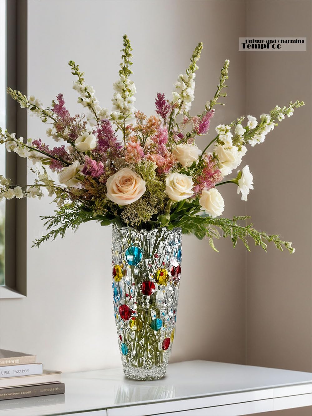 Black Grey Vase, Flower Vase, Large Tall Glass Vases for Decoration, Aesthetic, Large Glass Vase with Ribbed Texture, Modern Living Room, Black Art Decoration