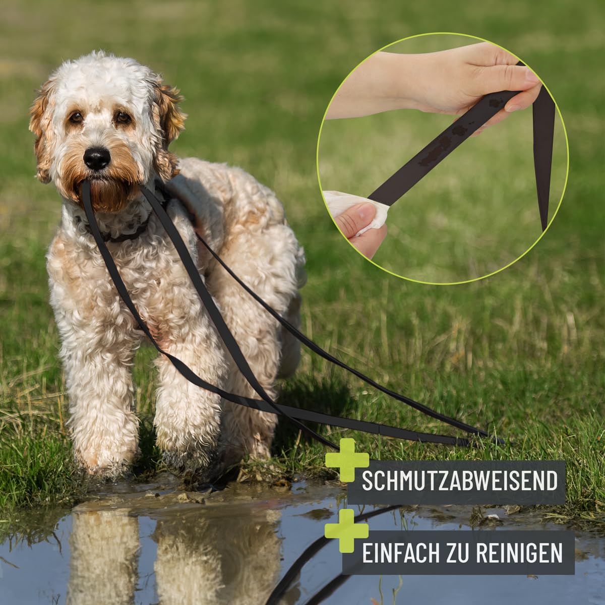 Schleppleine für Hunde 5 Meter, Schwarz I Robuste & wasserfeste Hundeleine lang I Übungsleine mit Griff