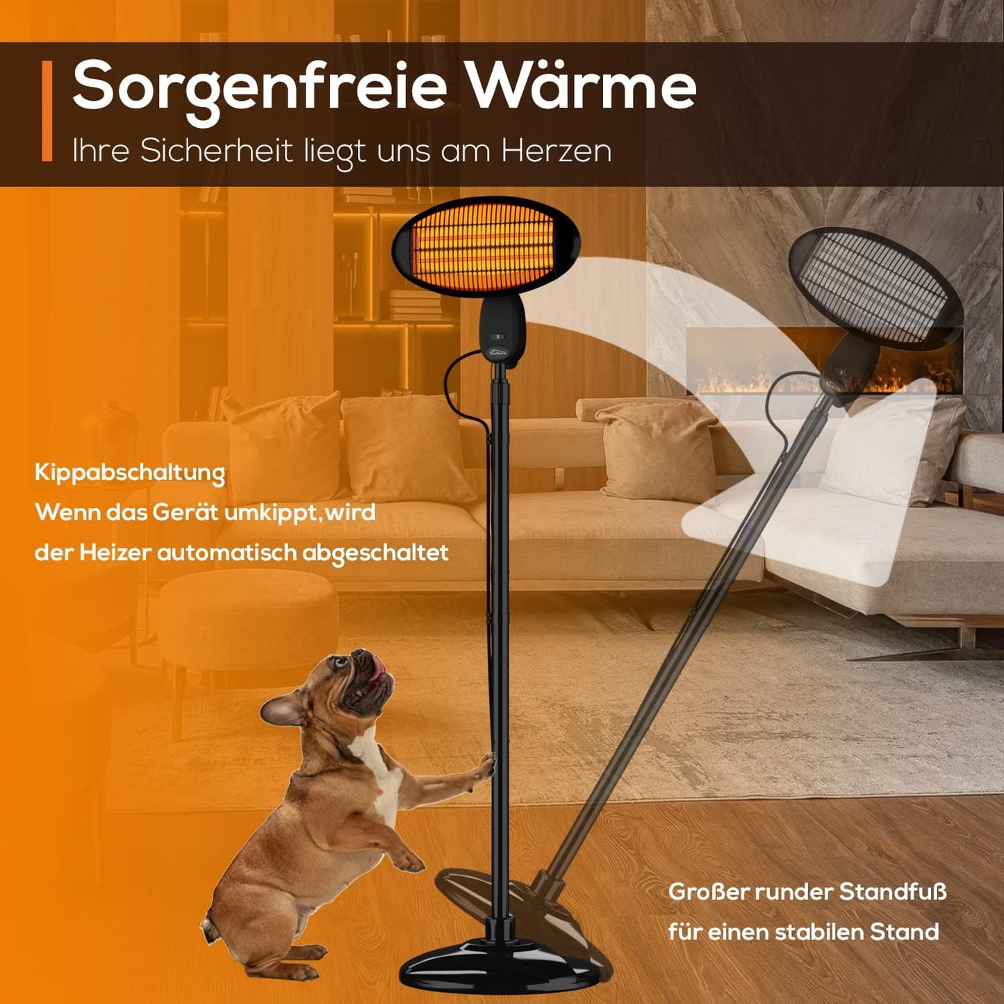 Infrarot Heizstrahler 2000 Watt Standheizer Terrassenheizer, höhenverstellbar, neigbar