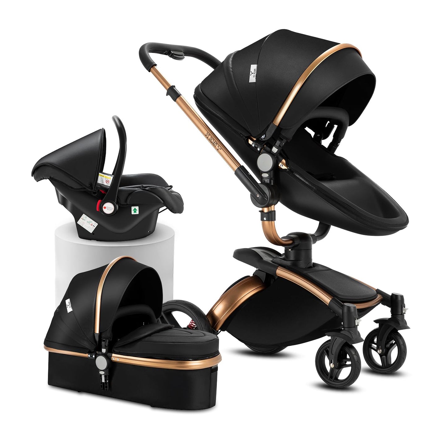 Reenborn 3-in-1 Pushchair, Buggy with Two Reversible Sliding Modes, Pushchair with Frame Aluminium Alloy, Baby Pram, 3-in-1 Complete Set with One-Click Folding Design