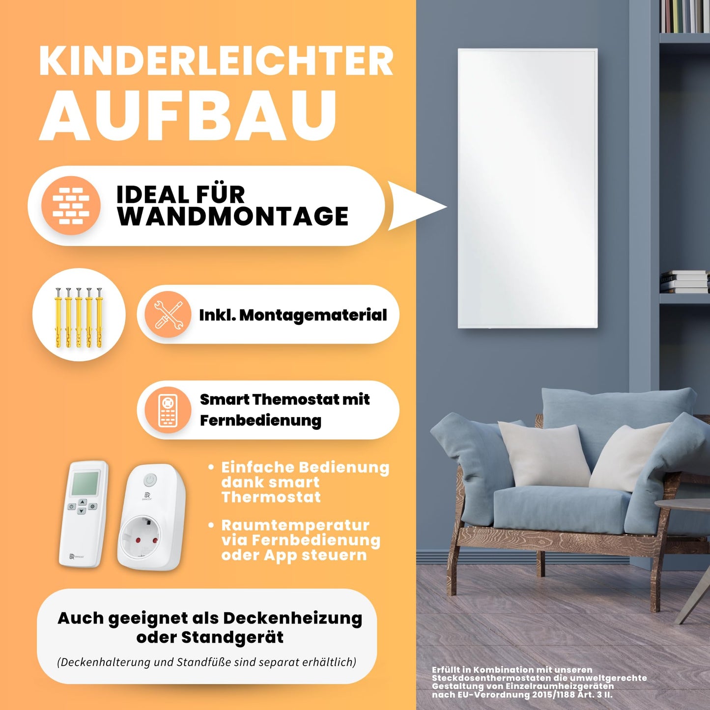 BR Bringer Infrared Heater, 600 watt, Infrared Electric Heater, Energy-Saving, TÜV GS, German Quality Brand