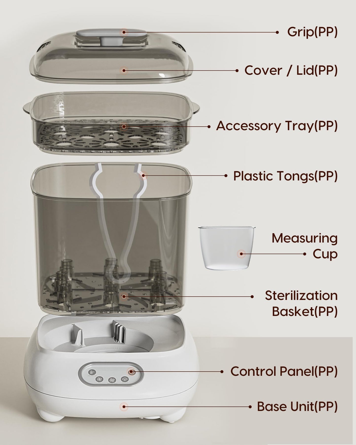 Babyflaschen Sterilisator und Trockner, Elektrischer Dampfsterilisator, größere Kapazität für 9 Flaschen