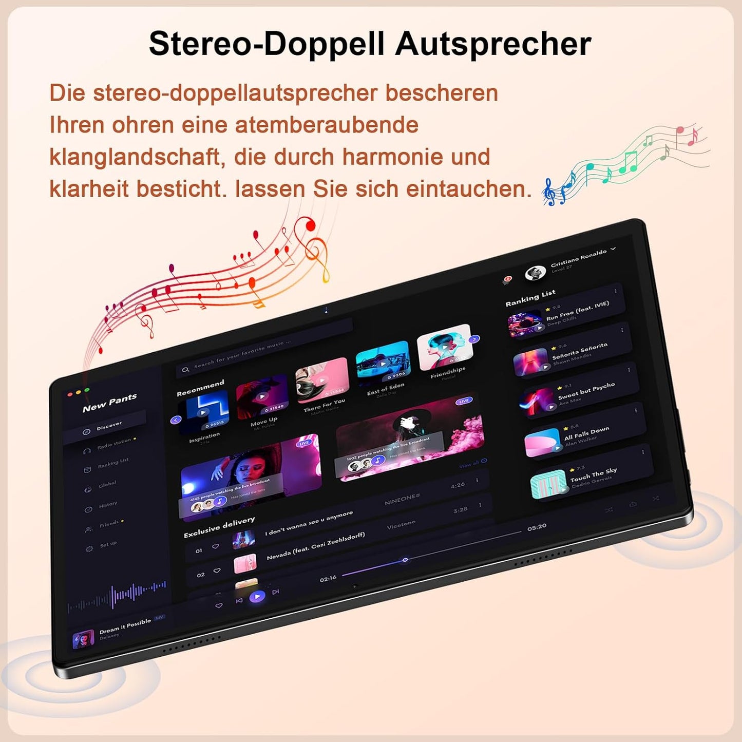 Tablet 10 Zoll Android 14, 22GB RAM 128GB ROM/TF 1TB, Octa-Core Prozessor, 8000mAh, BT5.0, 8MP+5MP, Dual WLAN, Face ID, Widevine L1, Augenschutz, Tablet mit Tastatur & Maus Metallkörper-Schwarz