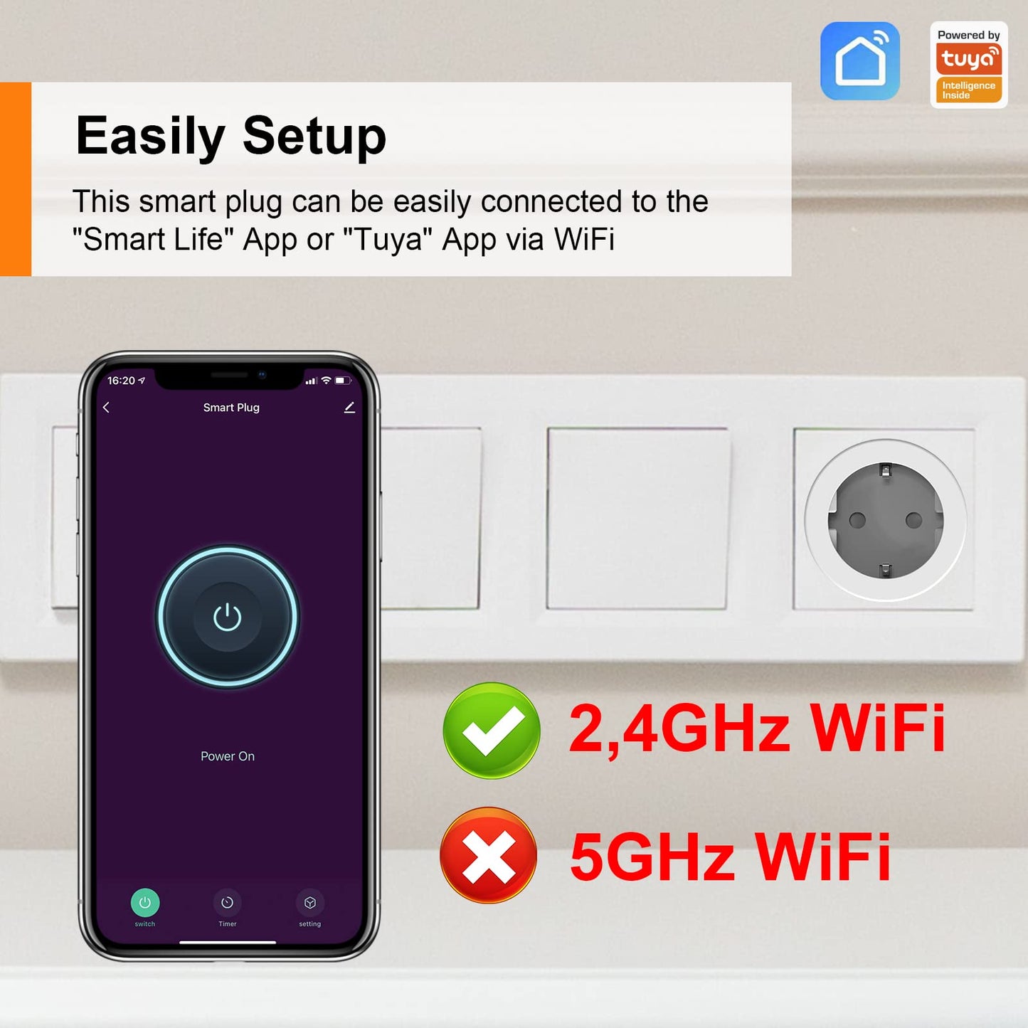 WLAN Smart Socket with Current Measurement 16 A, Smart Home Socket Compatible with Alexa/Google Home, Power Consumption Measurement, Voice Control, App Remote Control