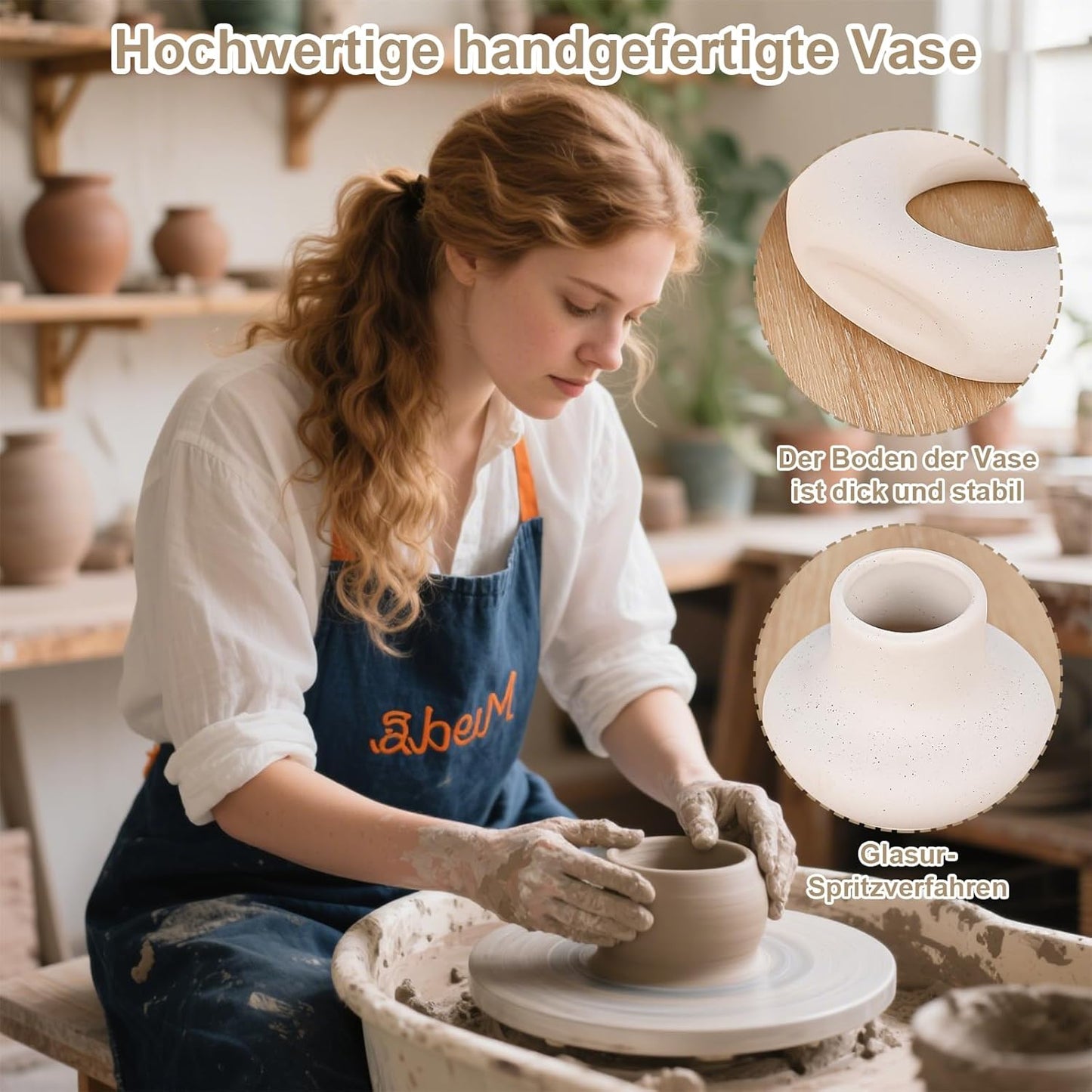 Vankarr Weiße Keramikvase Satz von 3, kleine Trockenblumen Vasen für Pampasgras, handgemachte Vase,Moderne Boho Vasen für Wohnungsdeko Hochzeit Dekor