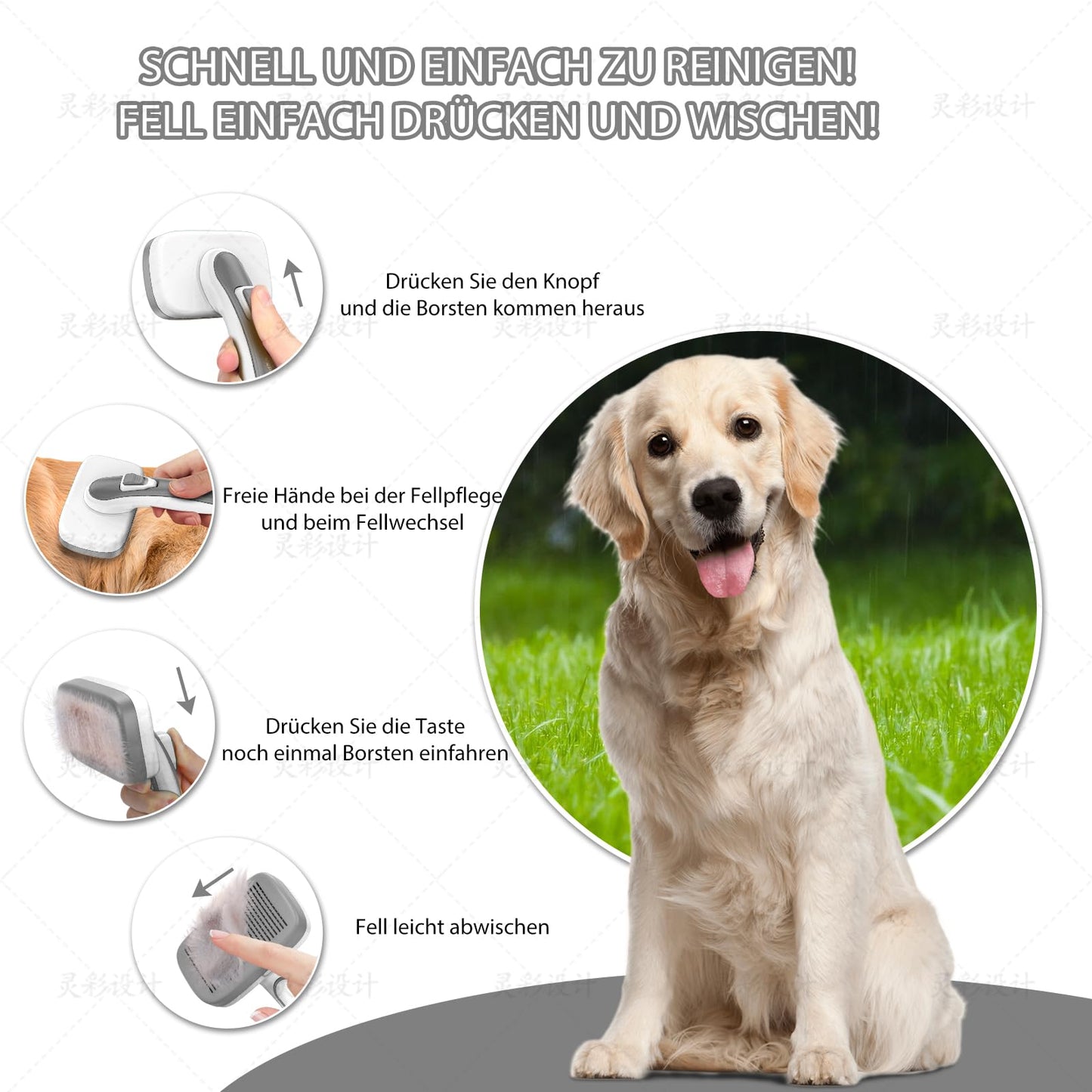 Hundebürste für Hunde und Katzen, selbstreinigend, Katzenbürste für Unterwolle und loses Fell