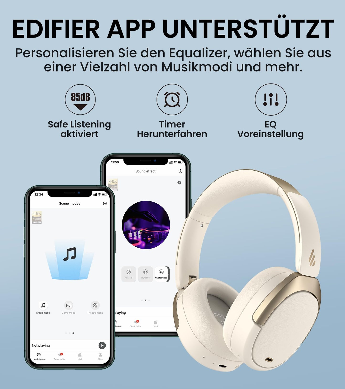 Hybrid Active Noise Cancelling Kopfhörer mit Hi-Res Audio und Custom EQ Bluetooth