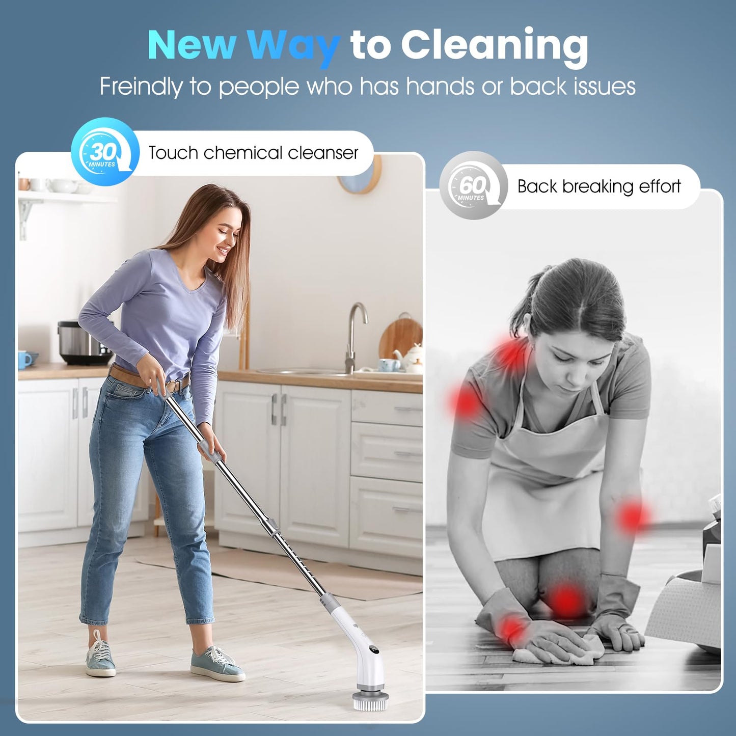 Elektrische Reinigungsbürste, Kabellos Power Spin Scrubber mit 7 Bürstenköpfen, 2 Speed Integrierte übertragung, Cleaning Brush für Fliesen, Duschen, Glas, Bad