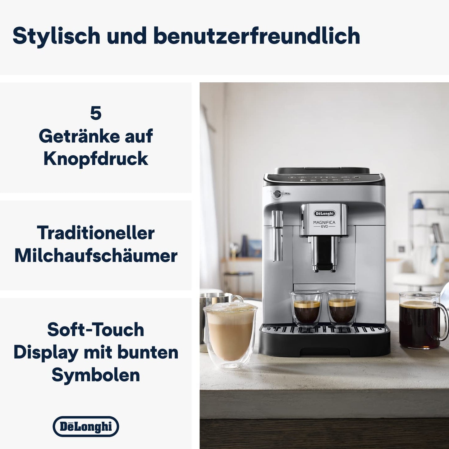 De'Longhi Fully Automatic Coffee Machine with LatteCrema Milk System, 7 Direct Selection Buttons for Cappuccino, Espresso