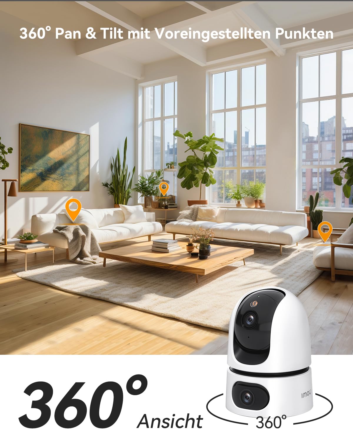 Imou 2K + 2K Dual Cameras Indoor Surveillance with Human/Animal, 2.4/5GHz WLAN 360° PTZ Indoor Surveillance Camera, Colour Night Vision, Smart Tracking, 2-Way Audio, Siren, Private Mode, Ideal for