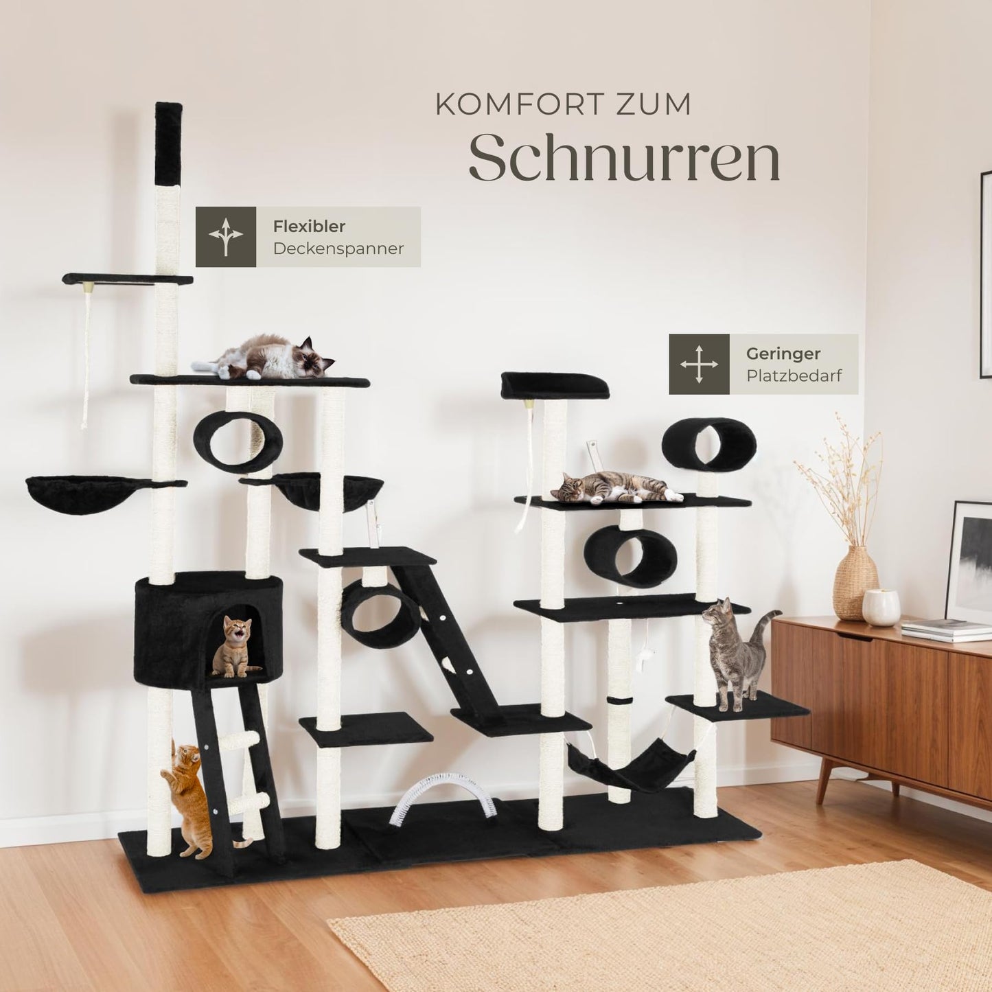 Kratzbaum Snooky | Spielcenter mit Kratzbäumen über mehrere Ebenen | Katzenhaus Aussichtsplattformen