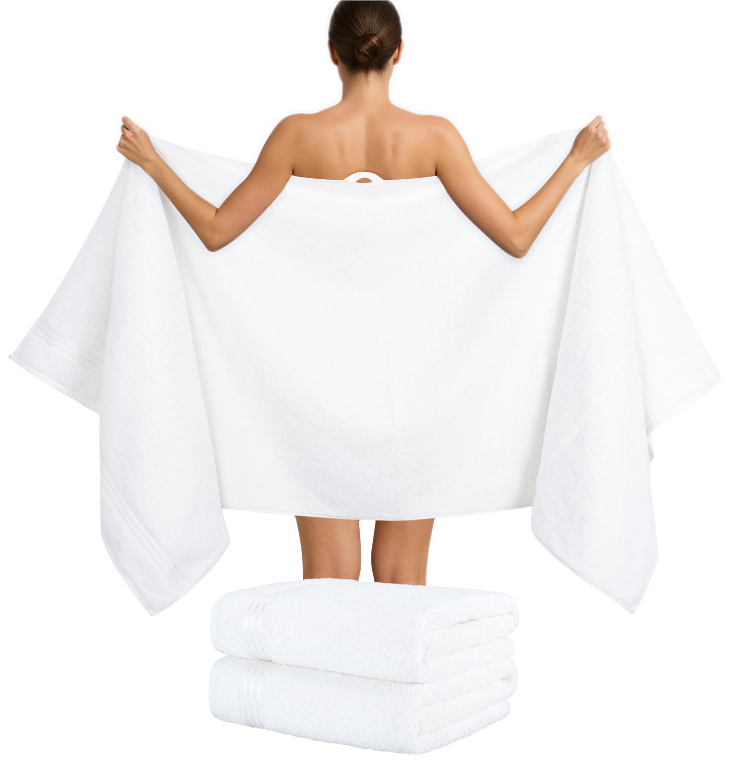 6-Piece Hand Towel Set, 100% Cotton, Soft, Absorbent, Quality Hand Towels Set, 2 Bath Towels 70 x 140 cm, 4 Hand Towels 50 x 100 cm, White