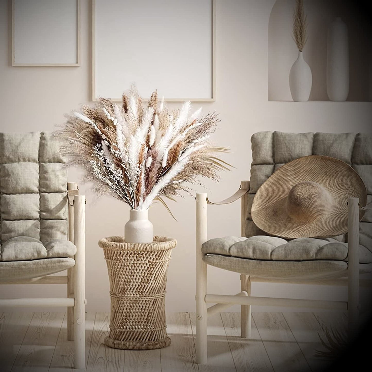 Dried Pampas Grass 60 Pieces Natural Dried Flowers Decoration, Bouquet Reed Flower Decoration for Living Room Bedroom