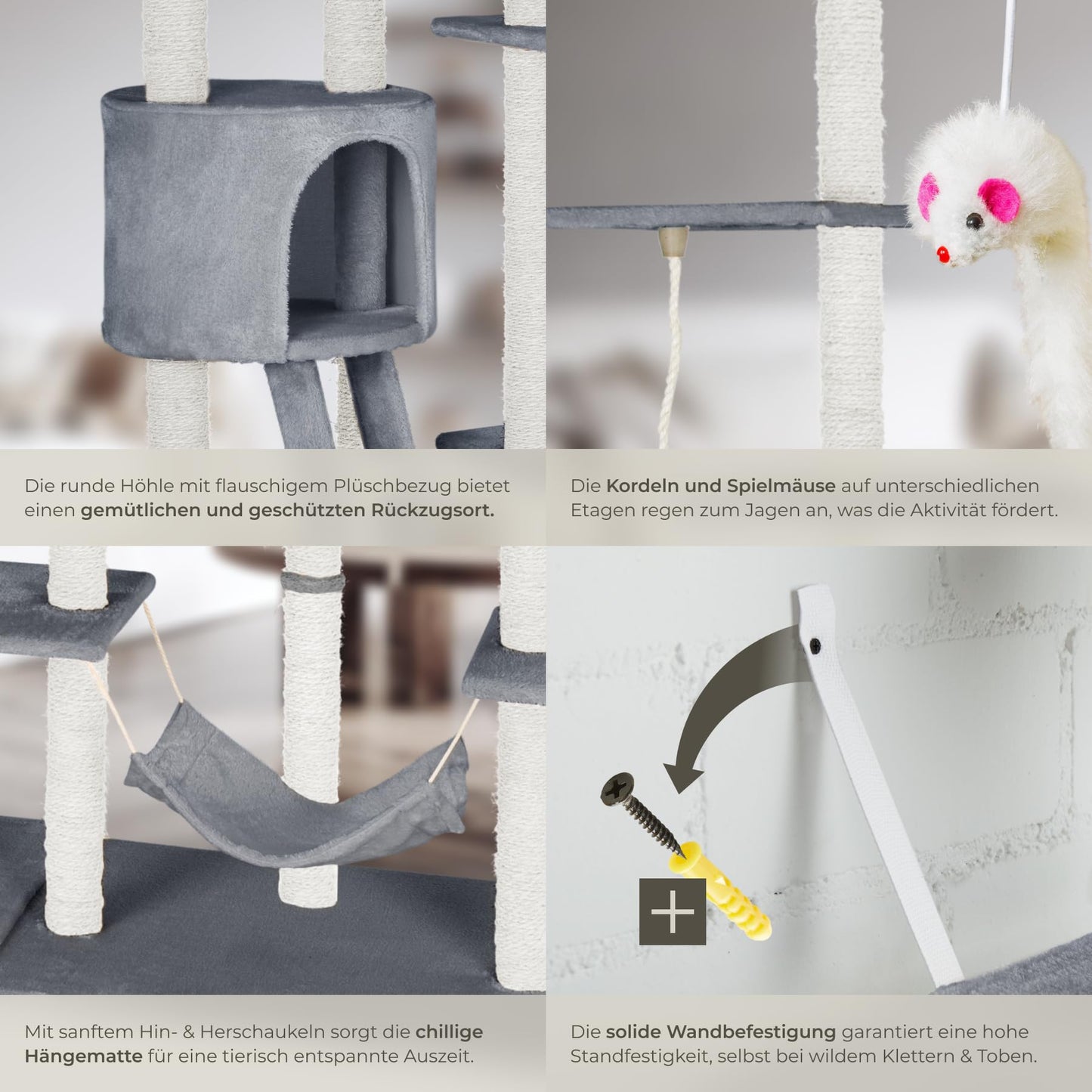 Kratzbaum Snooky | Spielcenter mit Kratzbäumen über mehrere Ebenen | Katzenhaus Aussichtsplattformen