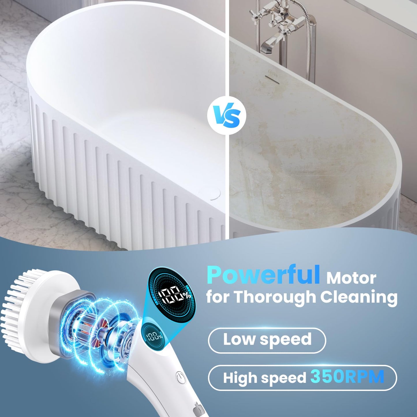 Elektrische Reinigungsbürste, Kabellos Power Spin Scrubber mit 7 Bürstenköpfen, 2 Speed Integrierte übertragung, Cleaning Brush für Fliesen, Duschen, Glas, Bad