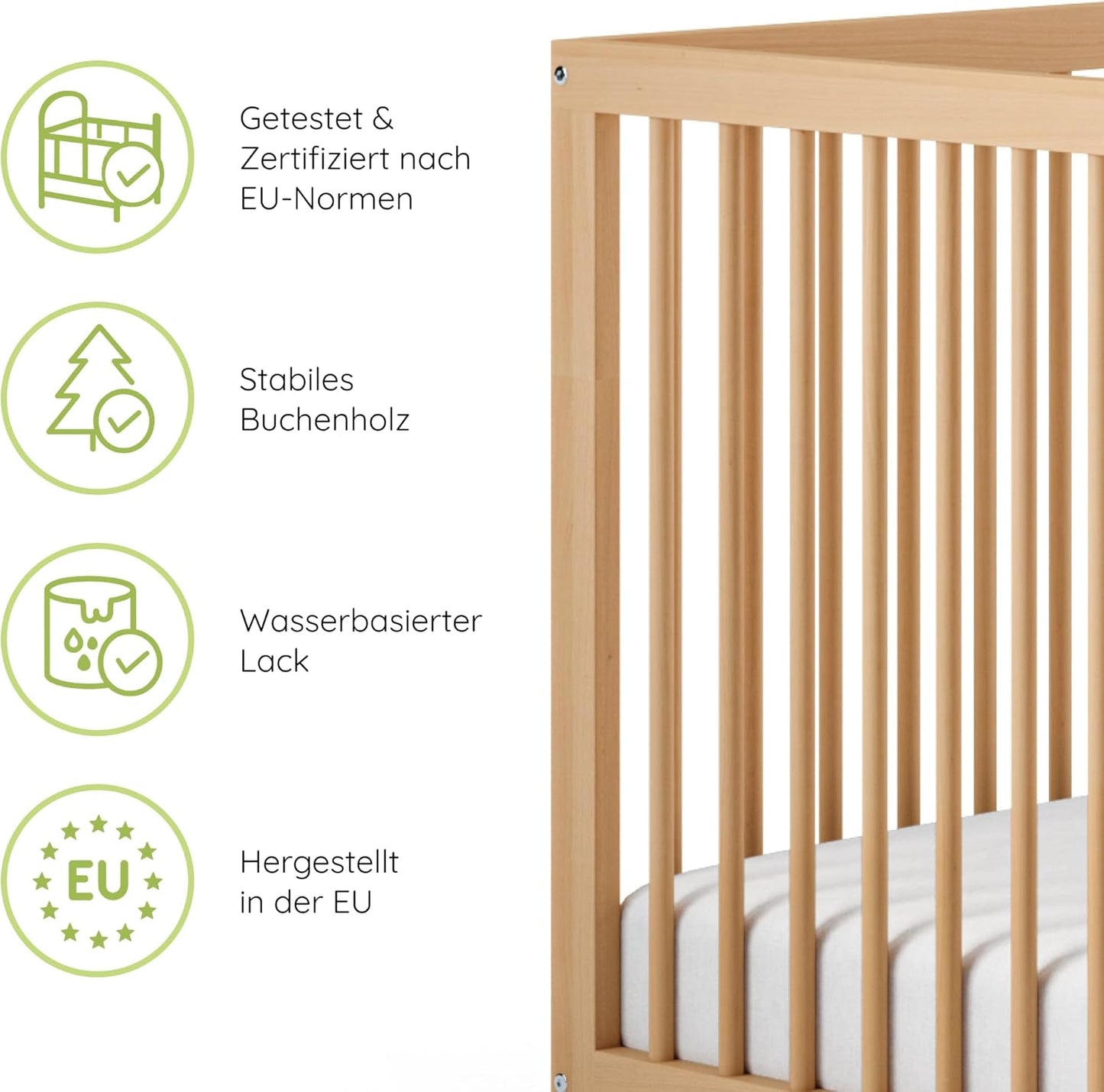 Kids Collective Baby Cot Bed 60x120 | 70x140 cm Height Adjustable