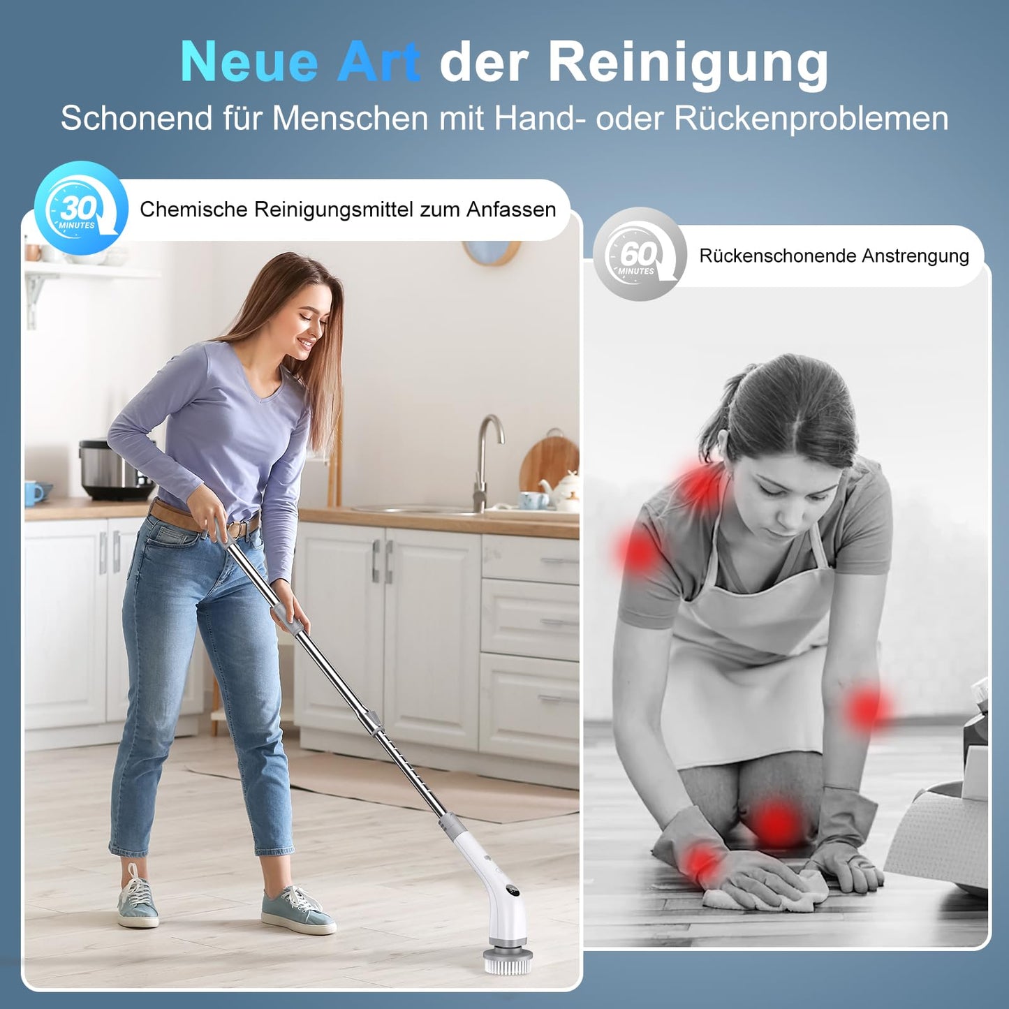 Elektrische Reinigungsbürste, Kabellos Power Spin Scrubber mit 7 Bürstenköpfen, 2 Speed Integrierte übertragung, Cleaning Brush für Fliesen, Duschen, Glas, Bad
