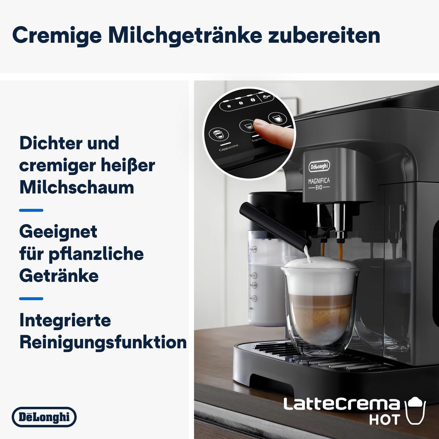 De'Longhi Fully Automatic Coffee Machine with LatteCrema Milk System, 7 Direct Selection Buttons for Cappuccino, Espresso