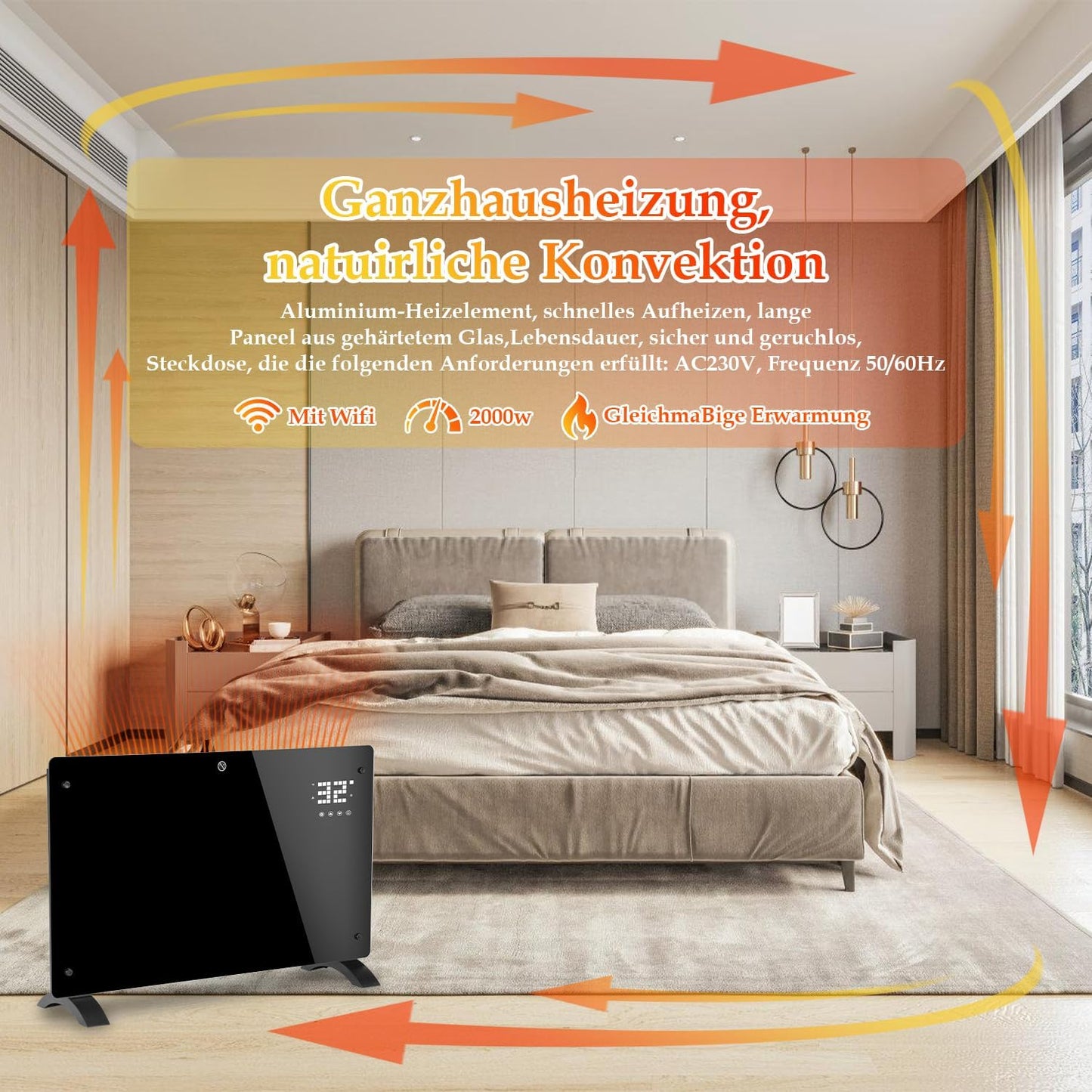 Heizung Fiqops Oil Radiator 2500 W, Energy Saving with 11 Ribs 3 Heat Settings, Thermostat, WiFi App & Remote Control, Digital Display