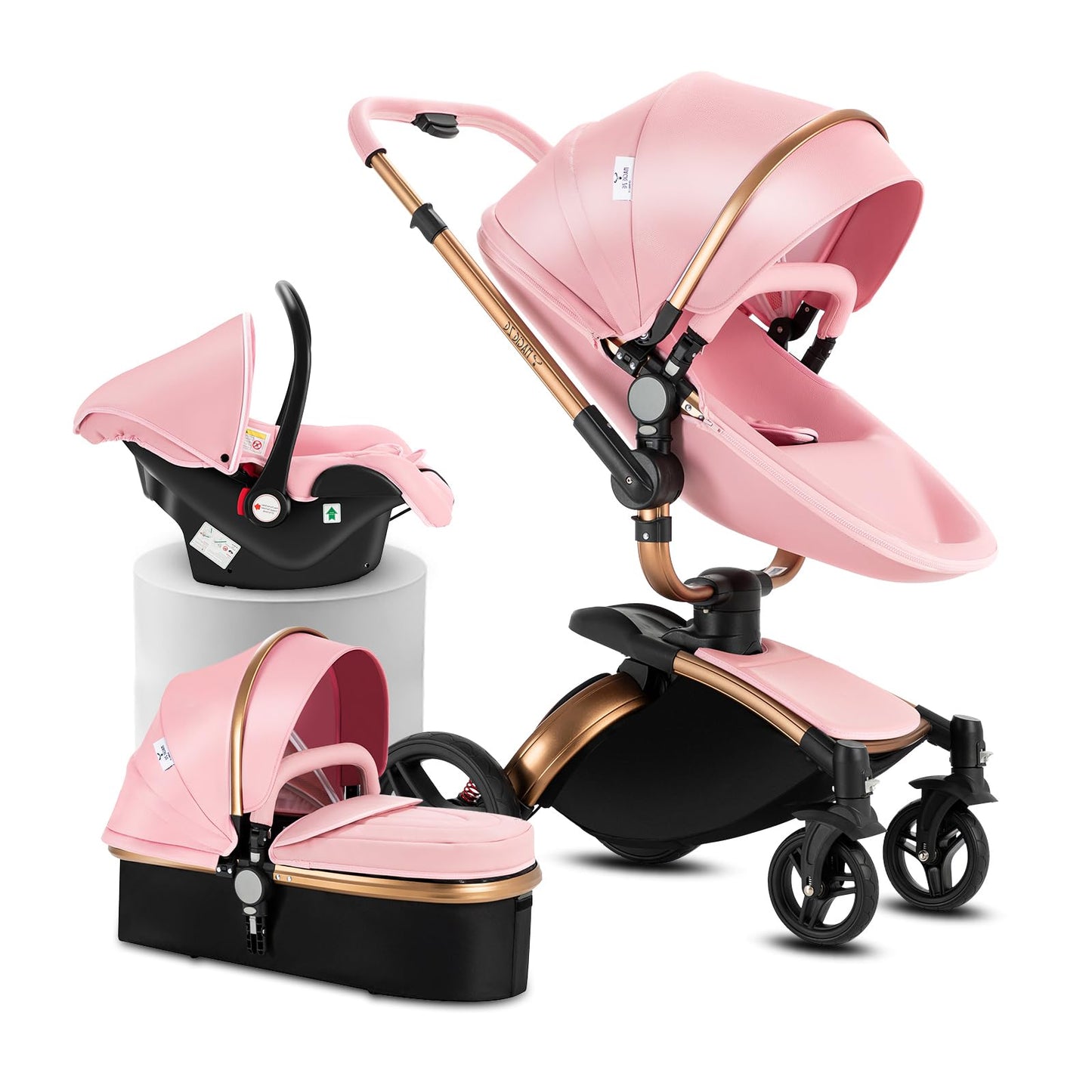 Reenborn 3-in-1 Pushchair, Buggy with Two Reversible Sliding Modes, Pushchair with Frame Aluminium Alloy, Baby Pram, 3-in-1 Complete Set with One-Click Folding Design
