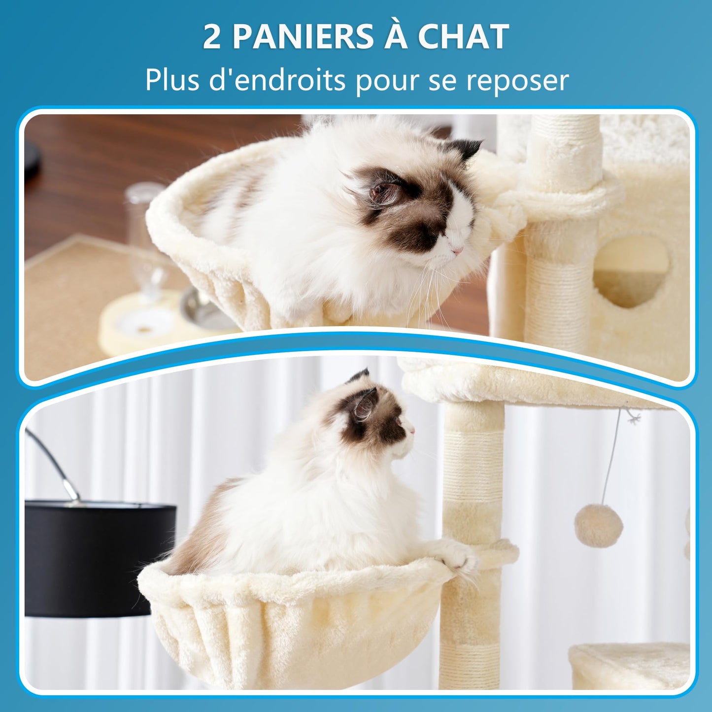 XXL Kratzbaum mit 2 groß Plattform, 3 Höhlen, 2 Korb, Plüschbälle und Sisal Kratzbäume