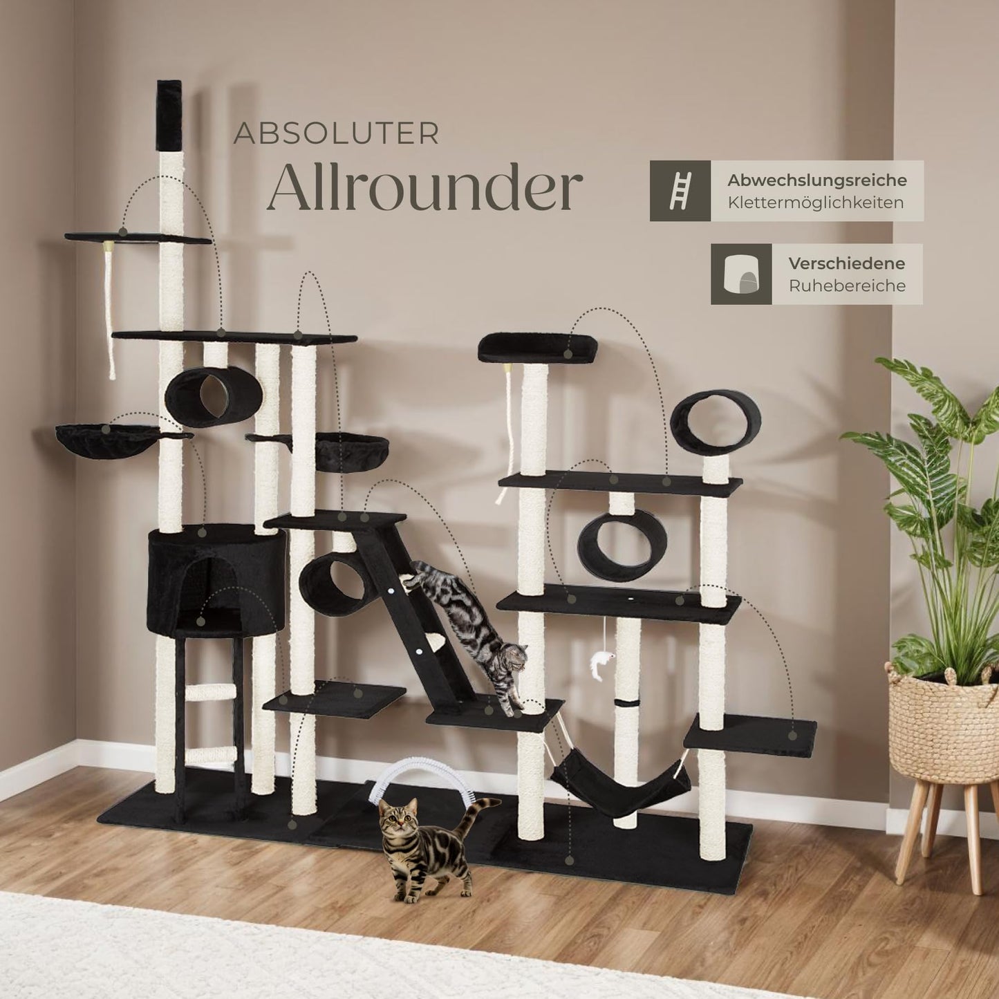 Kratzbaum Snooky | Spielcenter mit Kratzbäumen über mehrere Ebenen | Katzenhaus Aussichtsplattformen