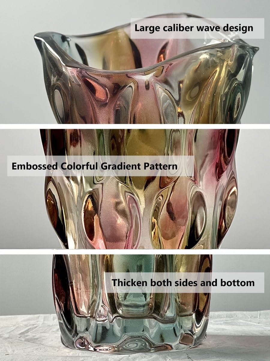 Black Grey Vase, Flower Vase, Large Tall Glass Vases for Decoration, Aesthetic, Large Glass Vase with Ribbed Texture, Modern Living Room, Black Art Decoration