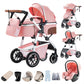3-in-1 Pram Set with Seat, Baby Bed is Foldable, Adjustable Reclining Position,up to 15 kg, 0-3 Years